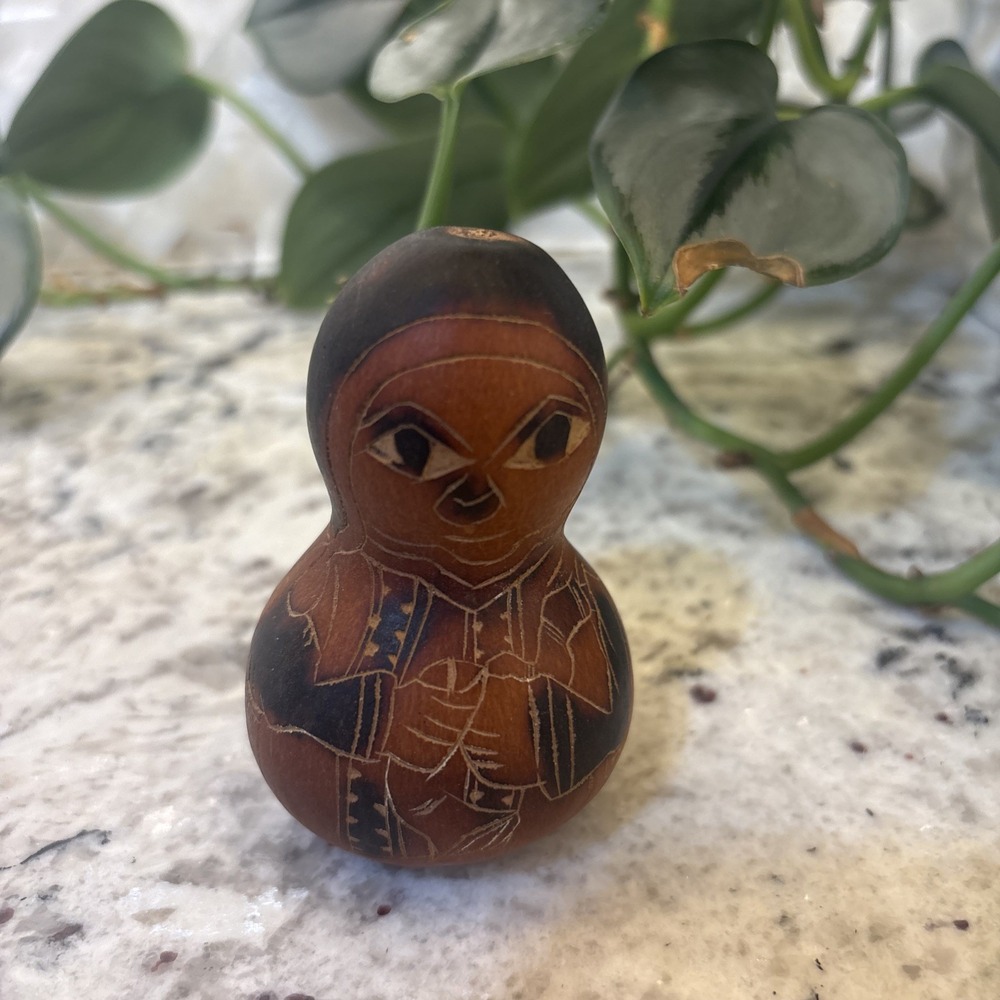 Mini Vintage Peruvian Gourd Folk Art Peruvian Rattle Boho Decor